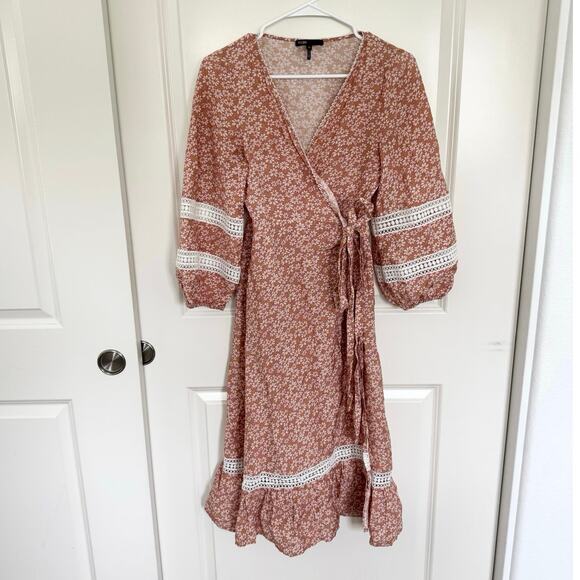 Maje Restella Daisy Printed Lattice Detail Whimsy Garden Wrap Dress 36 Small - Picture 4 of 9